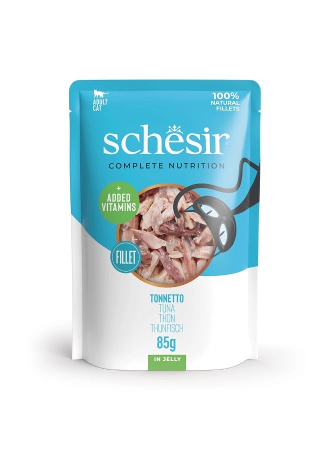 Schesir Complete Wet Cat Food Jelly Pouch Tuna 85g (Pack of 12) | High Protein Natural Steamed Tuna Fillets Hydrating Complete Adult Cat Meal - Image 5